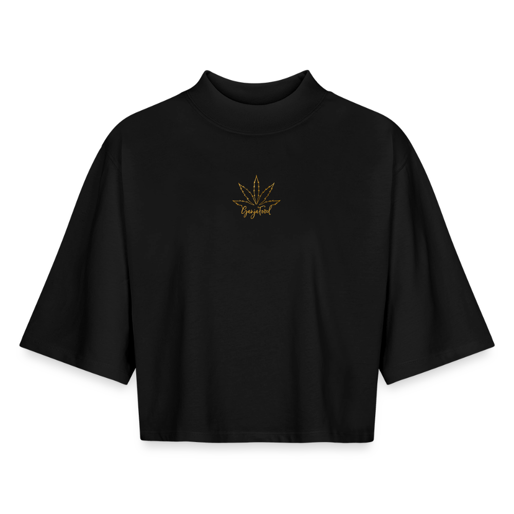 Gold Leaf Crop Tee – Boxy Cannabis Shirt Damen | Coby's Infused Cooking - Schwarz