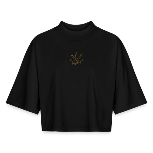Gold Leaf Crop Tee – Boxy Cannabis Shirt Damen | Coby's Infused Cooking - Schwarz